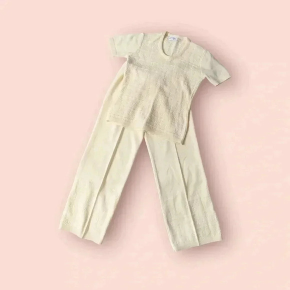 vintage lounge wear Pants - Vintage two piece top and bottom wool knit set